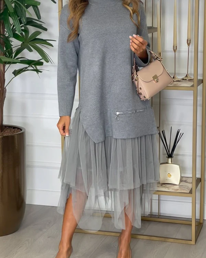 TAYLOR - Knit Turtleneck Zip-up Top and Elastic Loose Skirt Set
