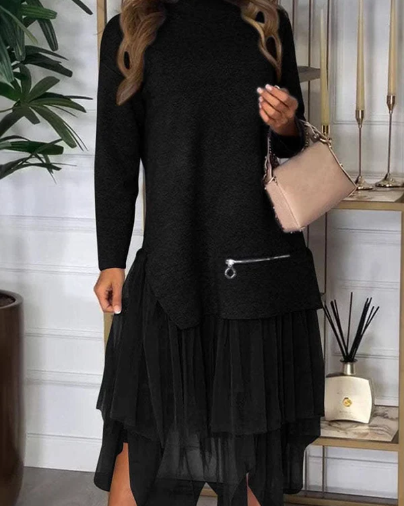 TAYLOR - Knit Turtleneck Zip-up Top and Elastic Loose Skirt Set