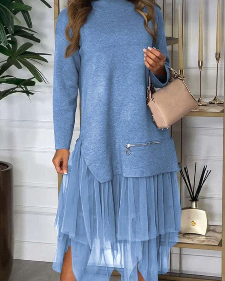 TAYLOR - Knit Turtleneck Zip-up Top and Elastic Loose Skirt Set