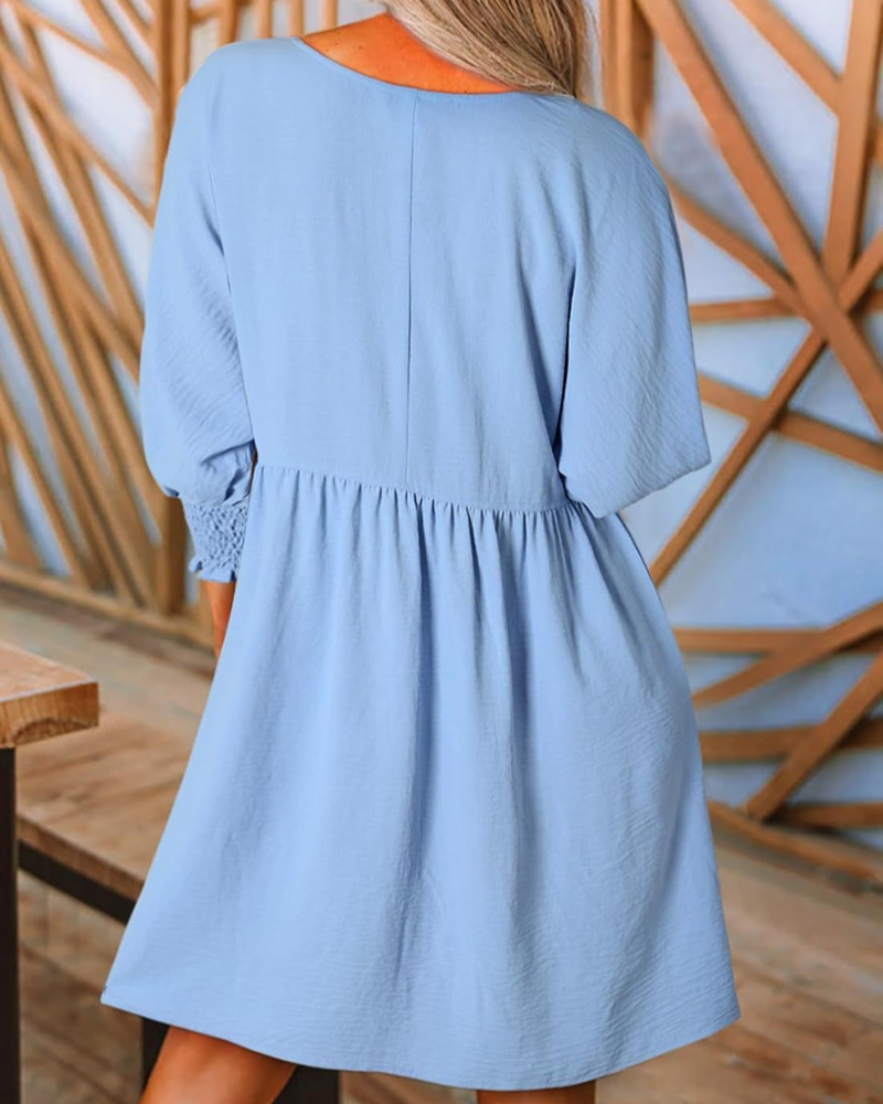 SAIDA - Casual 3/4 Sleeve Crew Neck Dress