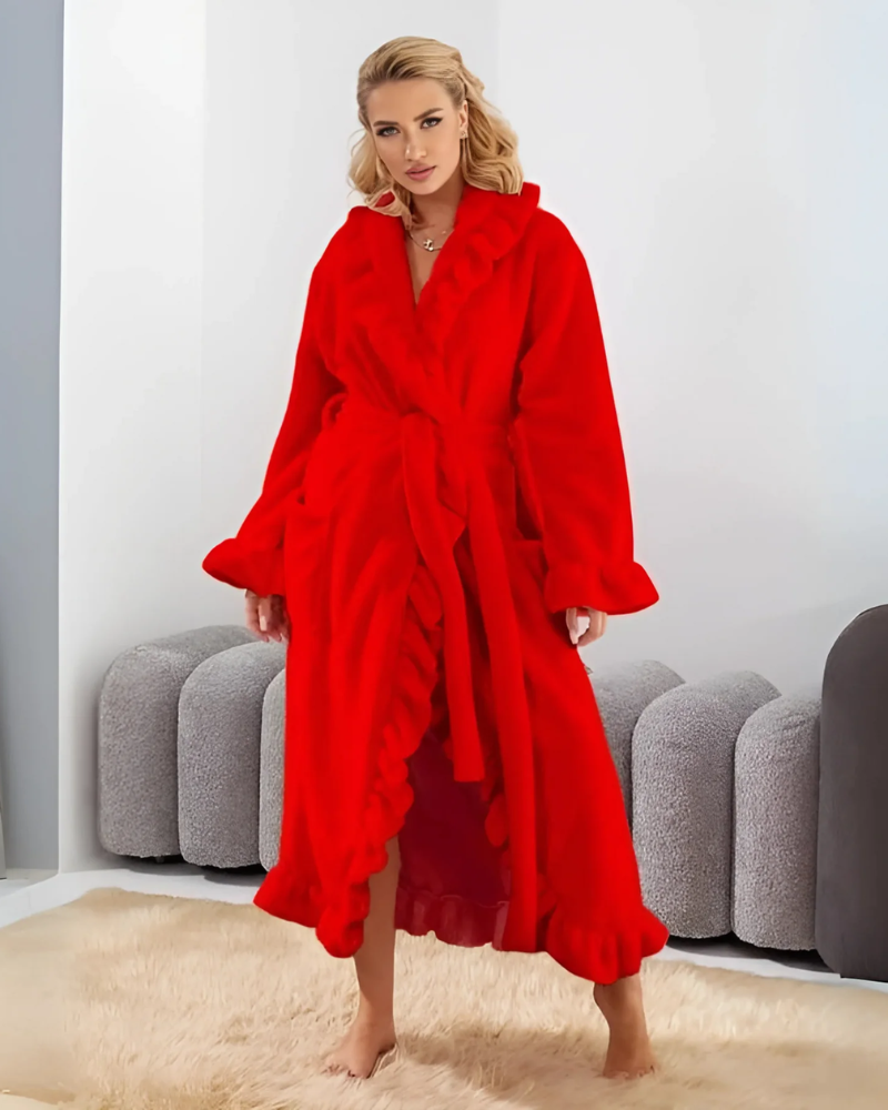 HEDA - Classy Ruffle Hem Long Sleeve Robe