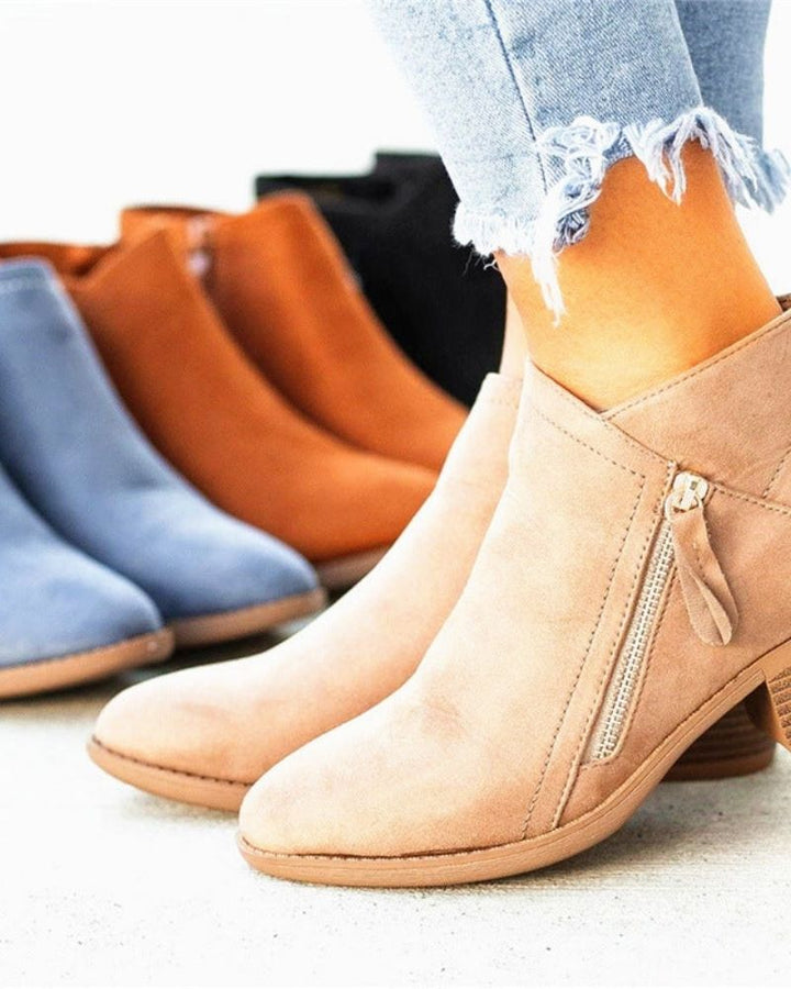 LORIA - Suede Boots with Thick Heels