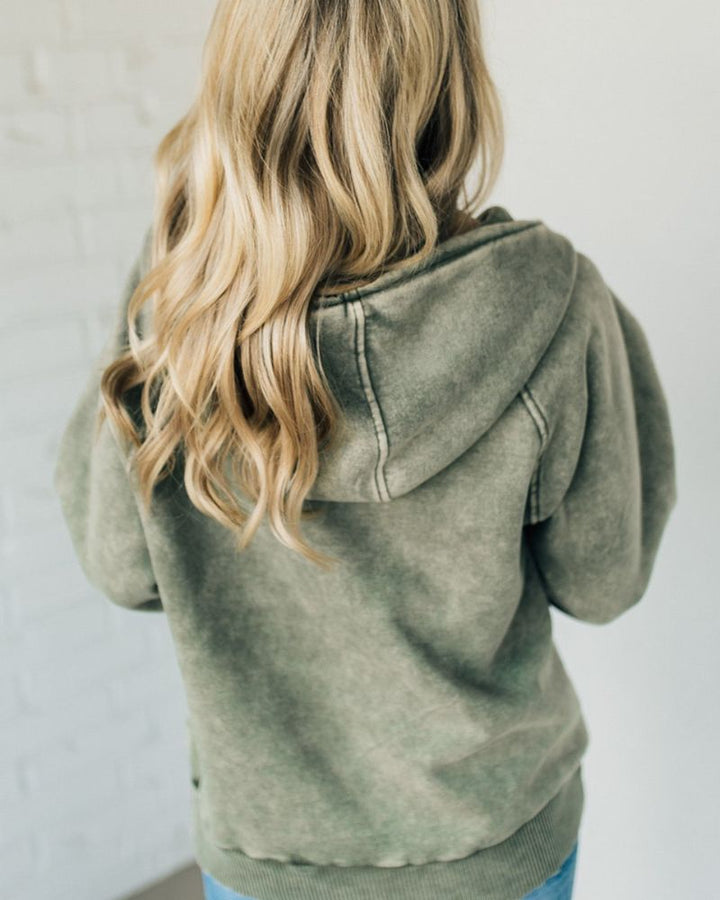 NALAS - Zip Henley Acid Wash Fleece Hoodie