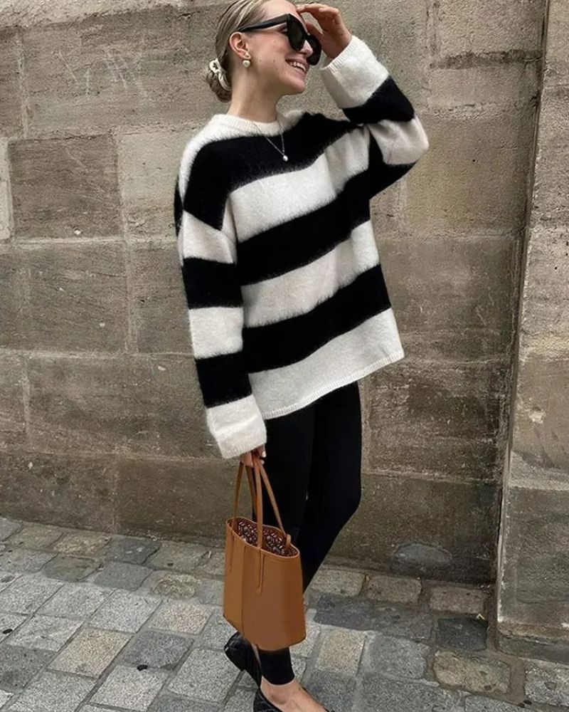 CEALA - STRIPED KNIT LOOSE SWEATER